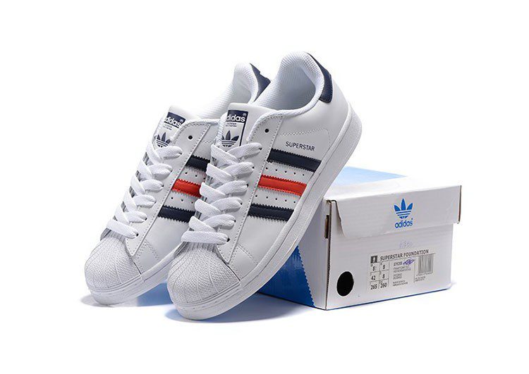 נעלי אדידס-ADIDAS Stan Smith - Shell Head White Dark Blue Red – תמונה 7