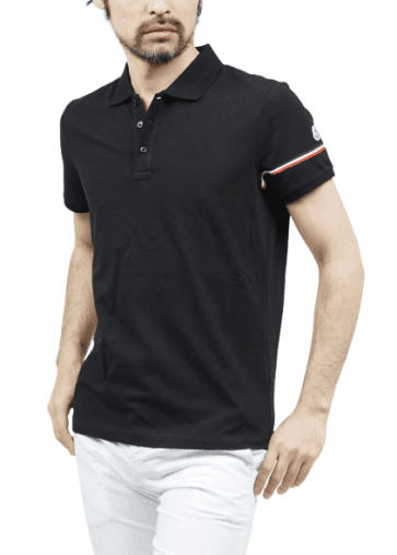 MONCLER POLO SHORT MEN LOGO SIDE BLACK AND BLUE