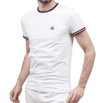 MONCLER SHORT T-SHIRT MEN FRONT LOGO BLACK AND BLUE 