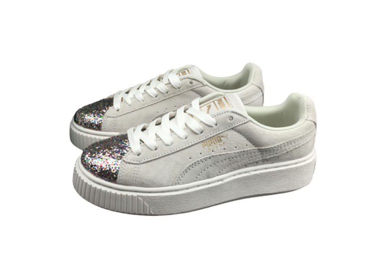 נעלי פומה- Puma platform shoes top pog leather gold head silver hesd frosted hesd flash drill bit-Silver Sand – תמונה 2