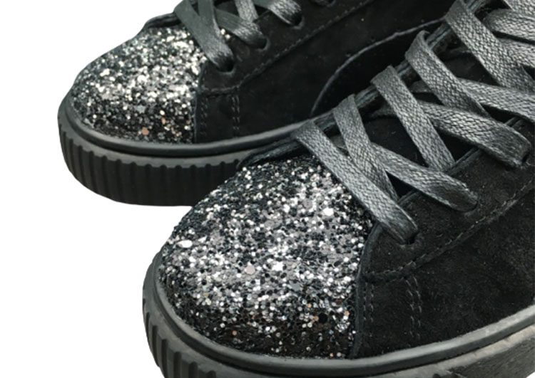 נעלי פומה- Puma platform shoes top pog leather gold head silver hesd frosted hesd flash drill bit-Black – תמונה 6