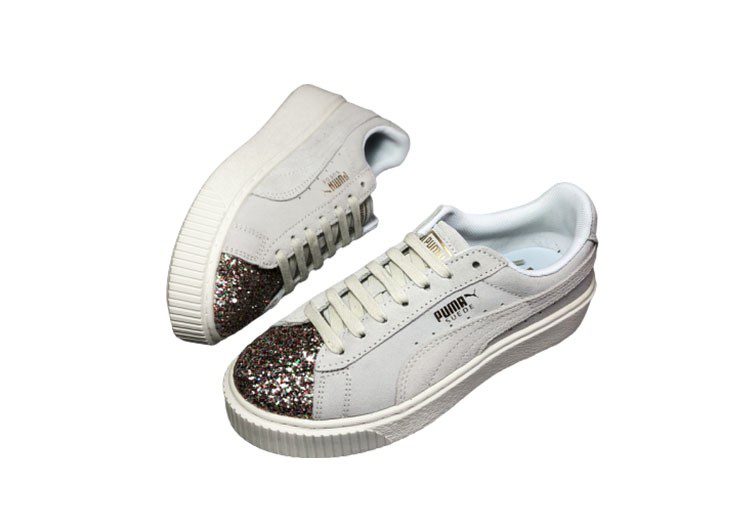 נעלי פומה- Puma platform shoes top pog leather gold head silver hesd frosted hesd flash drill bit-Silver Sand – תמונה 4