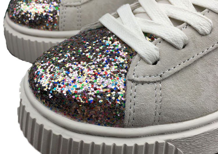 נעלי פומה- Puma platform shoes top pog leather gold head silver hesd frosted hesd flash drill bit-Silver Sand – תמונה 6