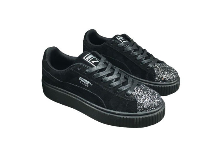 נעלי פומה- Puma platform shoes top pog leather gold head silver hesd frosted hesd flash drill bit-Black – תמונה 2