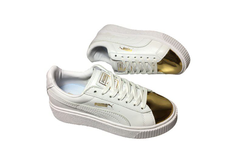 נעלי פומה- Puma platform shoes top pog leather gold head silver hesd frosted hesd flash drill bit-Gold – תמונה 3
