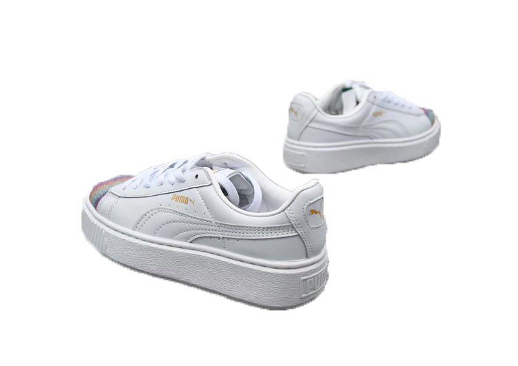 נעלי פומה- Puma platform shoes top pog leather gold head silver hesd frosted hesd flash drill bit-Ghost White – תמונה 4