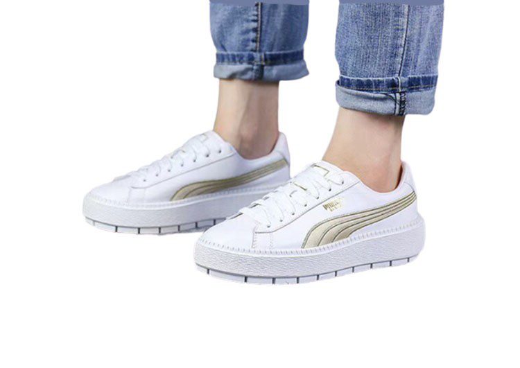 נעלי פומה- Puma suede platform rihanna platform shoes leather-White Gold Logo – תמונה 3