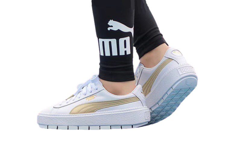 נעלי פומה- Puma suede platform rihanna platform shoes leather-White Gold Logo – תמונה 4