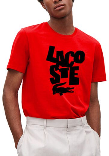 לקוסט-LACSOTE TSHIRT DESGIN MEN SHORT - Red & Black Logo