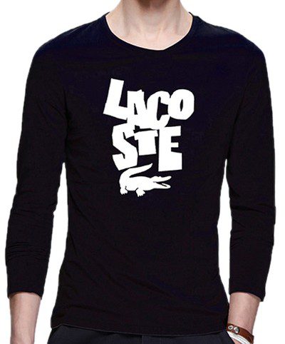 לקוסט-LACSOTE TSHIRT MEN LONG DESGIN - BLACK