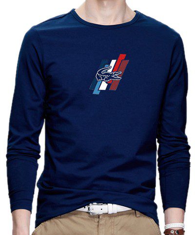 לקוסט-LACSOTE TSHIRT MEN LONG DESGIN - NAVY BLUE