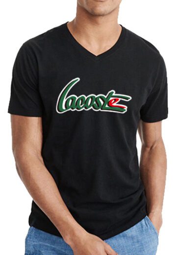 לקוסט-LACSOTE TSHIRT MEN V NECK DESGIN SHORT - Black