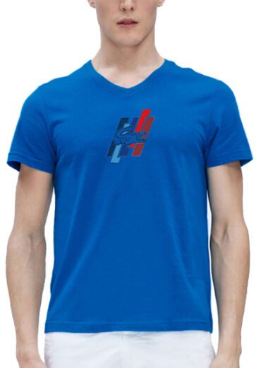 לקוסט-LACSOTE TSHIRT MEN V NECK DESGIN SHORT - Blue