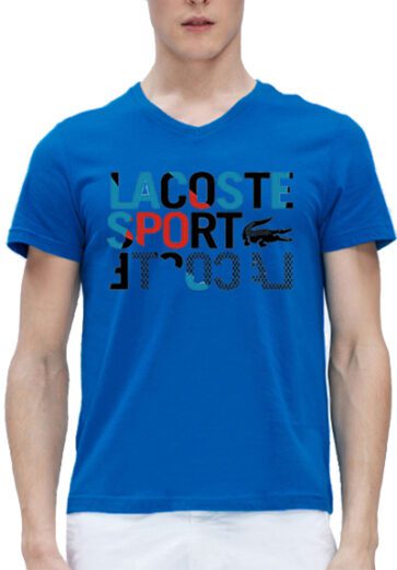 לקוסט-LACSOTE TSHIRT MEN V NECK DESGIN SHORT - Blue