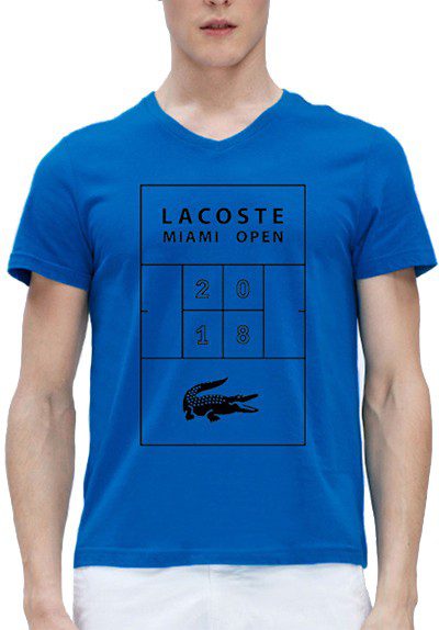 לקוסט-LACSOTE TSHIRT MEN V NECK DESGIN SHORT - Blue