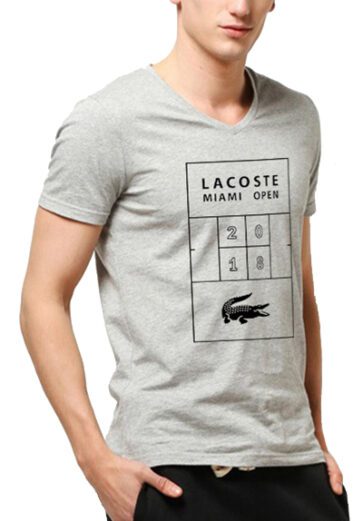 לקוסט-LACSOTE TSHIRT MEN V NECK DESGIN SHORT - GRAY