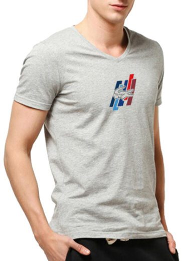 לקוסט-LACSOTE TSHIRT MEN V NECK DESGIN SHORT - Gray