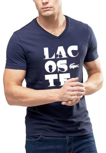 לקוסט-LACSOTE TSHIRT MEN V NECK DESGIN SHORT - NAVY BLUE