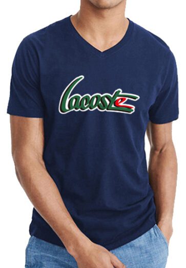 לקוסט-LACSOTE TSHIRT MEN V NECK DESGIN SHORT - Navy Blue