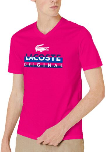 לקוסט-LACSOTE TSHIRT MEN V NECK DESGIN SHORT - Pink