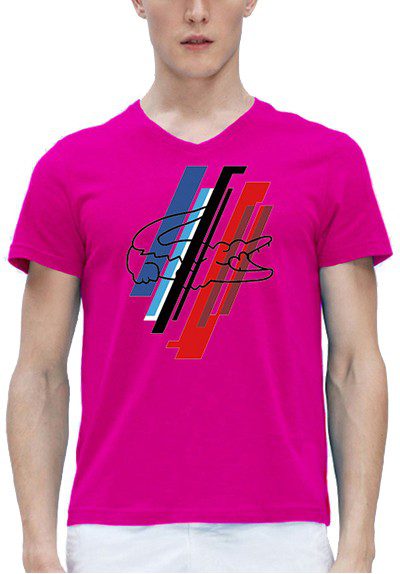 לקוסט-LACSOTE TSHIRT MEN V NECK DESGIN SHORT - Pink