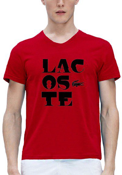 לקוסט-LACSOTE TSHIRT MEN V NECK DESGIN SHORT - RED
