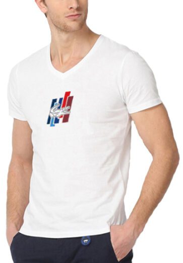 לקוסט-LACSOTE TSHIRT MEN V NECK DESGIN SHORT - White