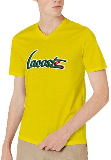 לקוסט-LACSOTE TSHIRT MEN V NECK DESGIN SHORT - Yellow