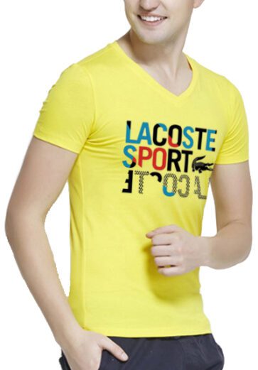 לקוסט-LACSOTE TSHIRT MEN V NECK DESGIN SHORT - Yellow