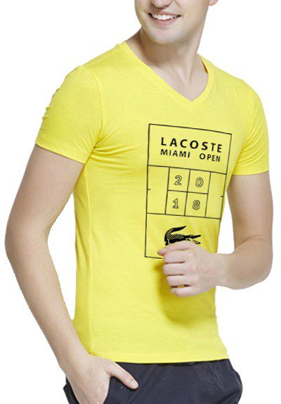 לקוסט-LACSOTE TSHIRT MEN V NECK DESGIN SHORT - Yellow