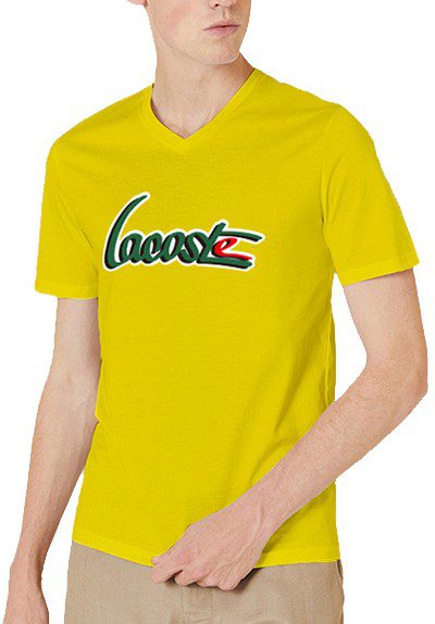 לקוסט-LACSOTE TSHIRT MEN V NECK DESGIN SHORT - Yellow