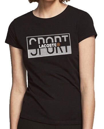 לקוסט-LACSOTE TSHIRT WOMEN DESGIN SHORT - BLACK