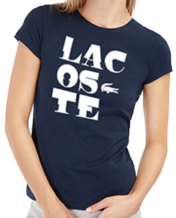 לקוסט-LACSOTE TSHIRT WOMEN DESGIN SHORT - NAVY BLUE