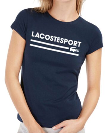 לקוסט-LACSOTE TSHIRT WOMEN DESGIN SHORT - NAVY BLUE