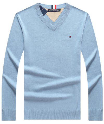 טומי הילפיגר-TOMMY TSHIRT MEN'S LONG V - Sky Blue