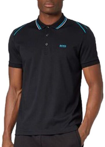 בוס-HUGO BOSS POLO TSHIRT MEN'S - Black & Blue White Border