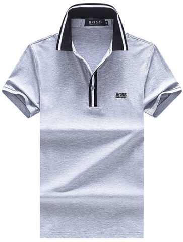 בוס-HUGO BOSS POLO TSHIRT MEN'S - Gray & Black White Border