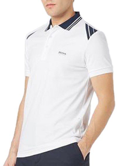 בוס-HUGO BOSS POLO TSHIRT MEN'S - White & Navy Blue