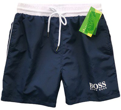 בוס-HUGO BOSS SWIM MEN'S-WHITE & NAVY BLUE