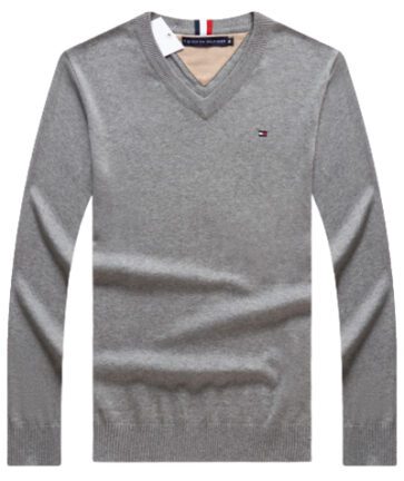 טומי הילפיגר-TOMMY TSHIRT MEN'S LONG V - GRAY