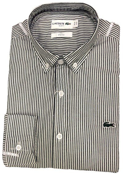 לקוסט-LACOSTE LONG MEN SHIRT - Thunder & WHITE