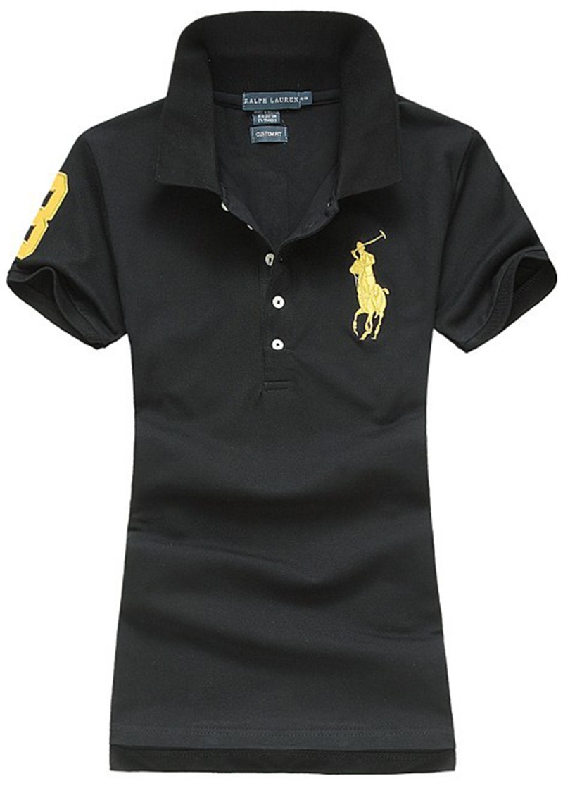 ראלף לורן-RALPH LAUREN POLO TSHIRT SHORT WOMEN - Black & Yellow Log