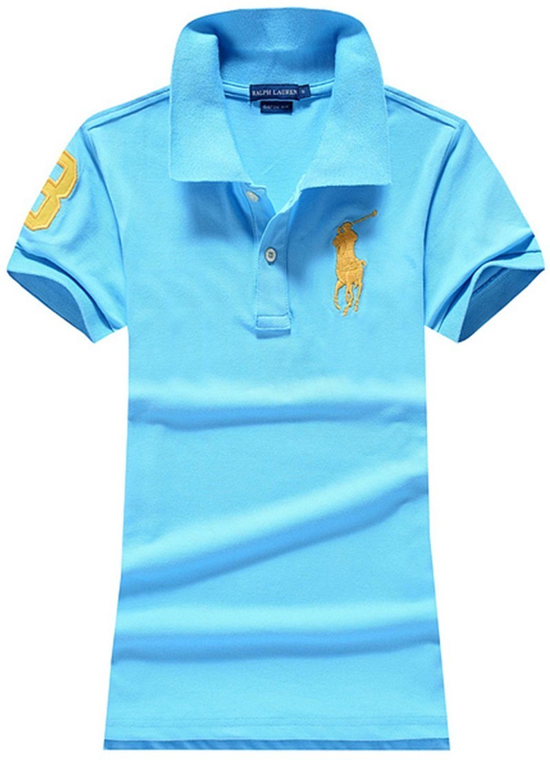 ראלף לורן-RALPH LAUREN POLO TSHIRT SHORT WOMEN - Sky Blue & Yellow Logo