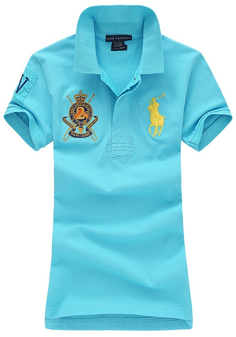 ראלף לורן-RALPH LAUREN POLO TSHIRT SHORT WOMEN - Turquoise Blue – תמונה 3