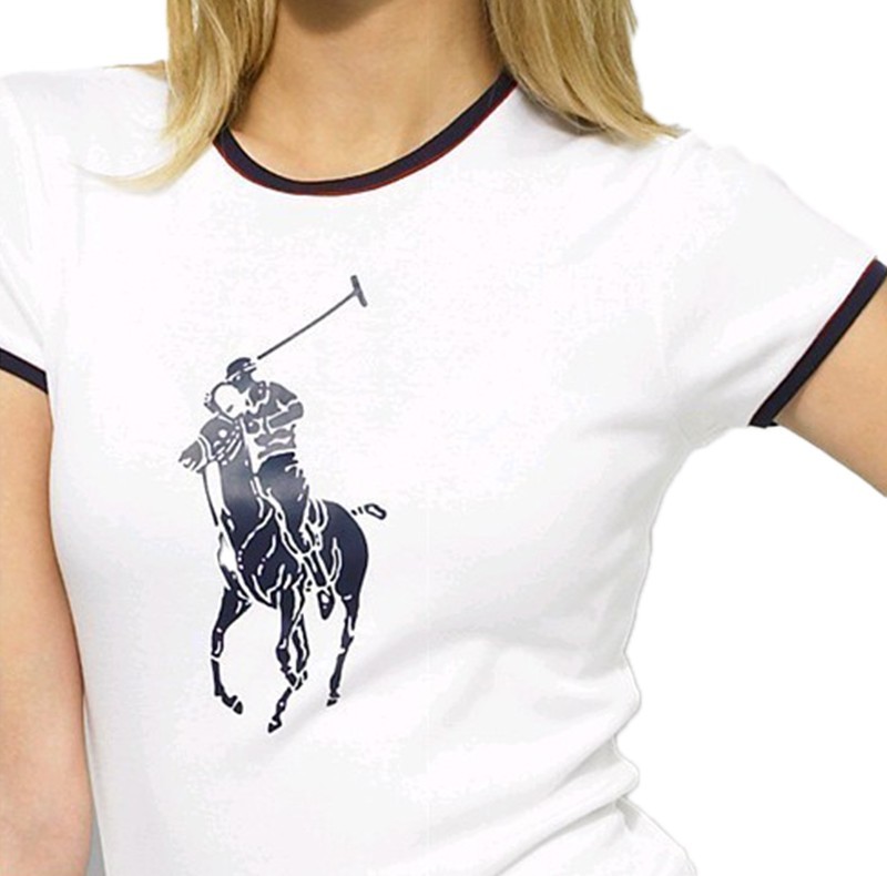 ראלף לורן-RALPH LAUREN POLO TSHIRT SHORT WOMEN - White Black Border – תמונה 3