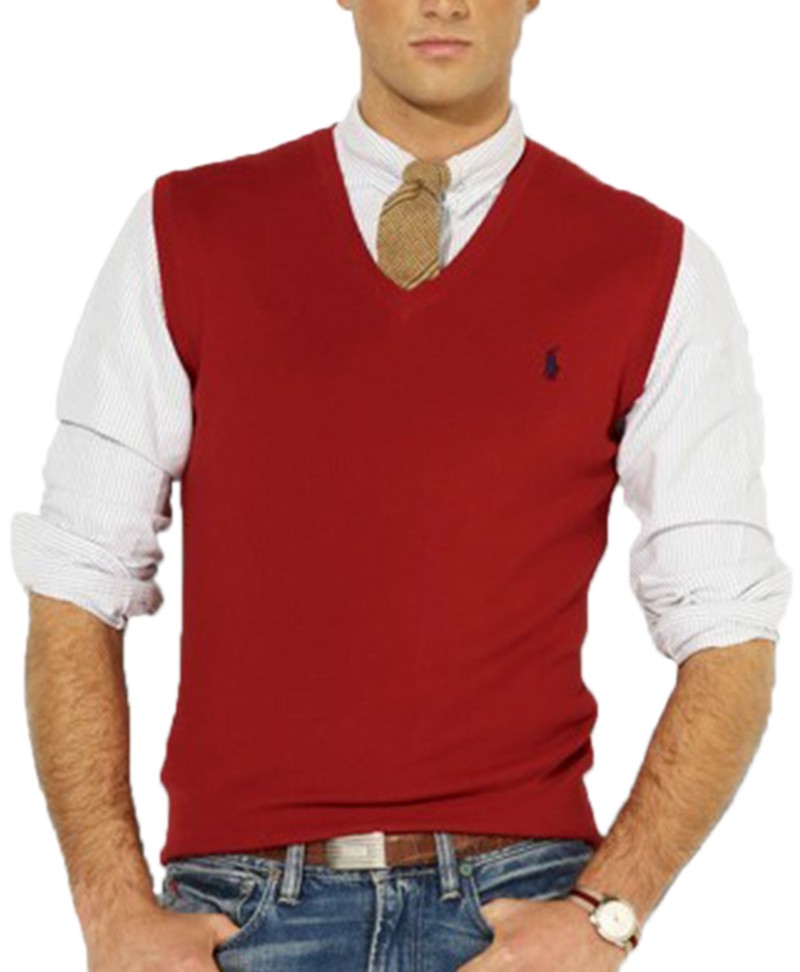 ראלף לורן-RALPH LAUREN SWETER VEST V MEN - Red