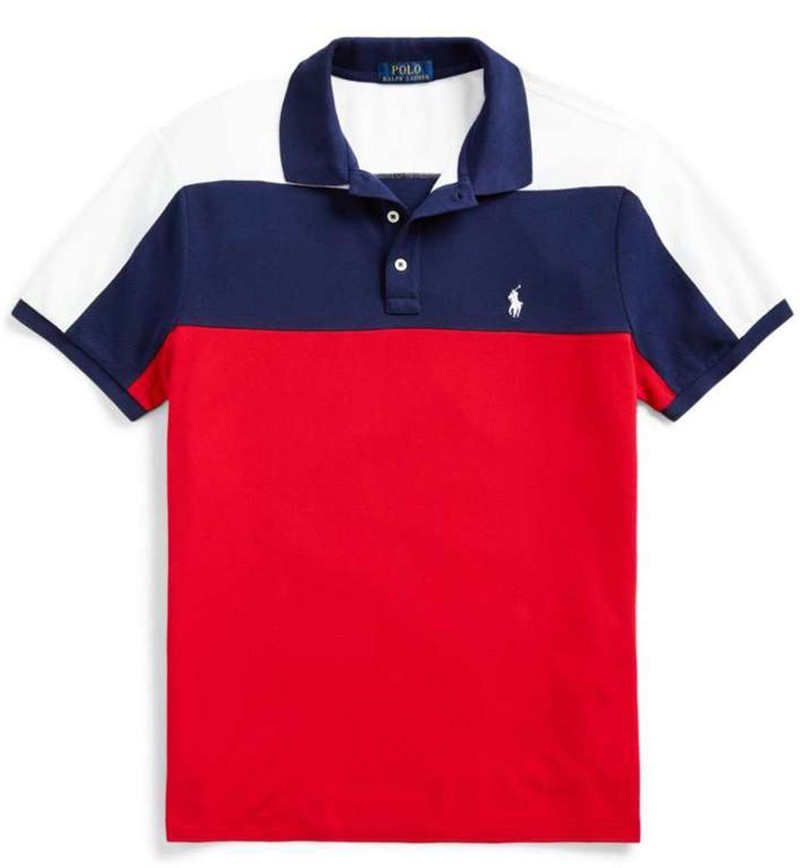 ראלף לורן-RALPH LAUREN POLO TSHIRT MEN'S SHORT DESGIN - White Navy Blue & Red
