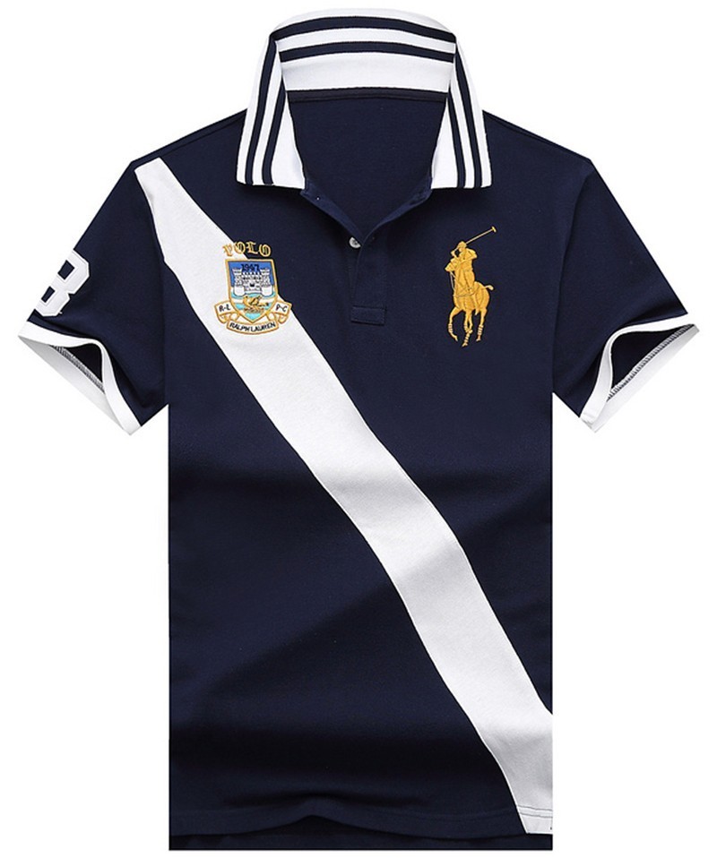 ראלף לורן-RALPH LAUREN POLO TSHIRT SHORT BIG PONY MEN'S-NAVY BLUE & WHITE