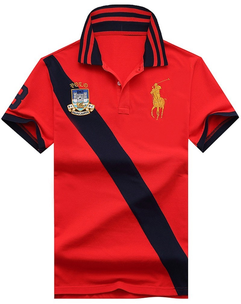 ראלף לורן-RALPH LAUREN POLO TSHIRT SHORT BIG PONY MEN'S-RED & NAVY BLUE
