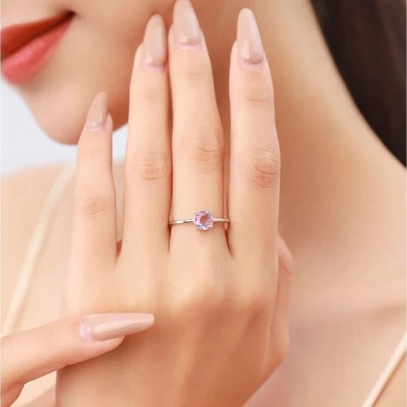 טבעת יוקרה-Silver Classic Romantic Round Sparkling Watermelon Tourmaline Finger Ring For Women – תמונה 2